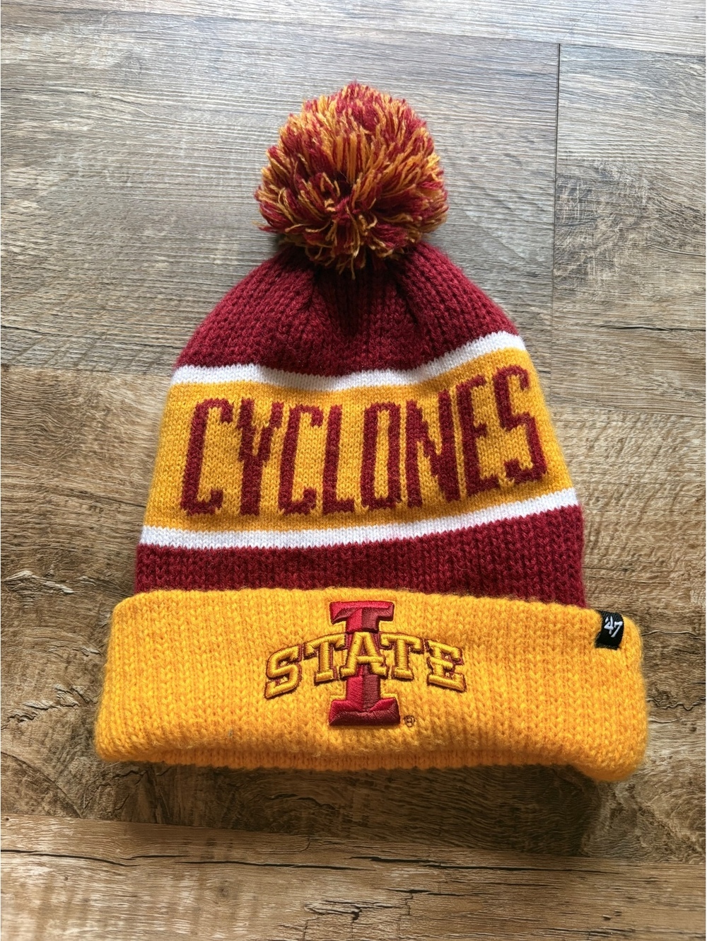Iowa State Cyclones Knit Pom Beanie Hat by '47 Brand - OSFA, Maroon and Gold